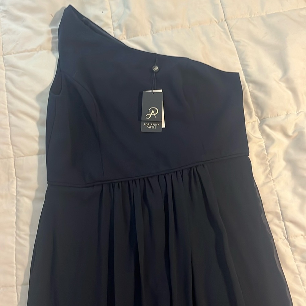 Adrianna Papelle- formal dress- one shoulder- navy- chiffon gown - size 14